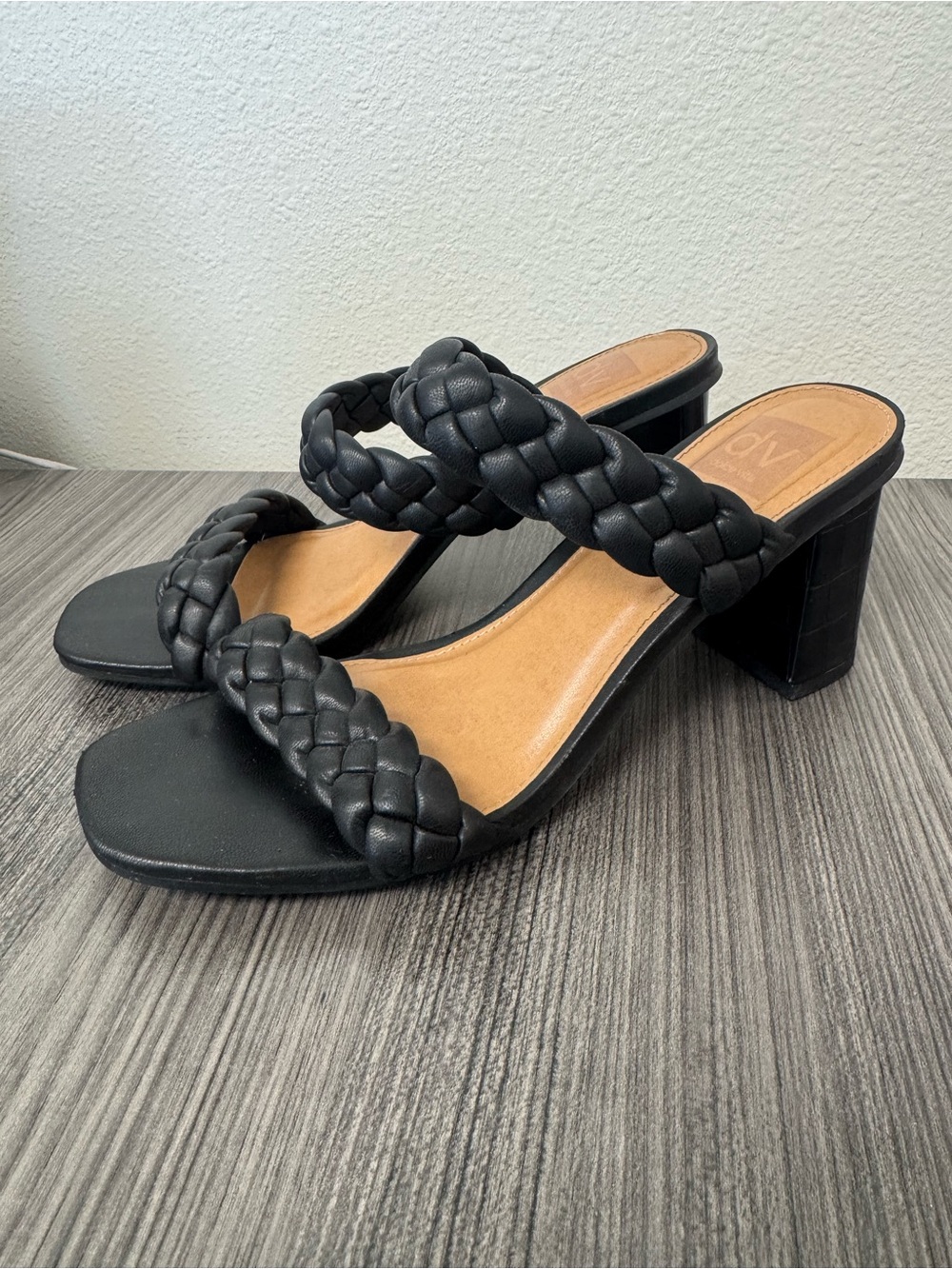 Dolce Vida Hardey Black Braided Double-Strap Block Heel Sandals - size 8.5